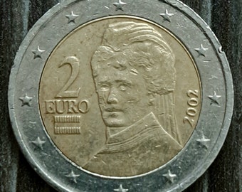 Rare erreur Pièce, 2 euro 2002, Bertha Von Suttner, Autriche 2002