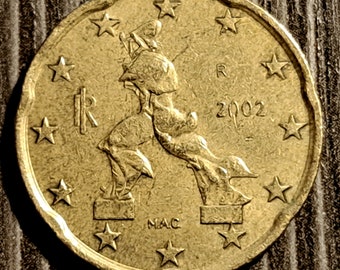 Zeldzame munt, 20 cent euromunt 2002 Italië, 2002 Italië 20 eurocent munt, Italië 2002, 20 cent euromunt