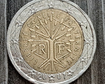 Zeldzame munt, 2 euromunt 2001 Frankrijk, 2001 Frankrijk 2 euro, 2 euromunt, Frankrijk 2001, 2 euromunt