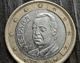 Zeldzame munt, 1 euromunt 2001 Spanje, 2001 Spanje 1 euro, 1 euromunt, Spanje 2001, 1 euromunt
