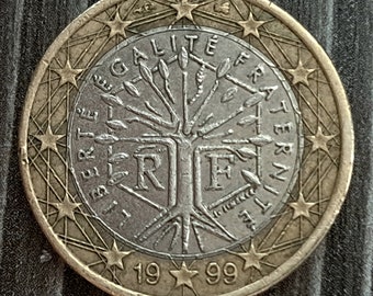 Zeldzame munt, 1 euromunt 1999 Frankrijk, 1999 Frankrijk 1 euro, 1 euromunt, Frankrijk 1999, 1 euromunt