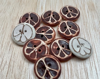 10 Peace Sign Ceramic Buttons - Handmade Rustic Buttons - Stoneware Buttons in Brown and White - Boho Supplies for Button Bracelets