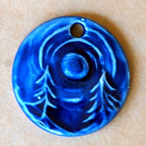 Deep Blue Midnight Forest Ceramic Bead - Pendant Bead with Extra Large Hole