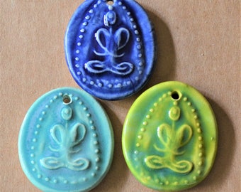 3 Handmade Ceramic Pendants - Buddha Beads - Meditation Figure Charm - Perfect for Yoga and Spiritual Jewelry  - Aromatherapy Diffuser