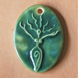 Uprising Ceramic Goddess Bead - Stoneware Oval Goddess Pendant in Moss Green - Blessingway Gift - Handmade Goddess Focal