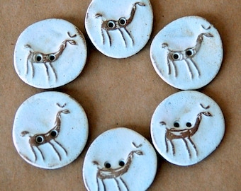 Handmade Ceramic Buttons - 6 Alpaca Buttons in Earthy Neutral Stoneware - LlamaButtons