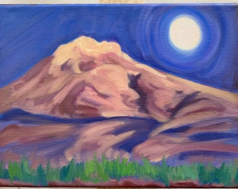 Mountain Moonrise - Original Oil Painting 9 by 12 - Full Moon Rising - Nature Inspired Symbolic Painting on Gallery Wrapped Canvas