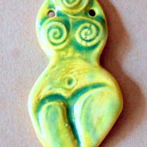 Handmade Ceramic Goddess bead - Willendorf bead in Spring Green - Blessingway Gift