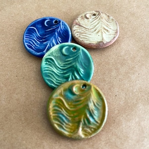 4 Handmade Ceramic Tree Pendants - Moon over Cedar Beads - Rustic Tree Charms for Woodland Creations - handmade clay jewelry supplies