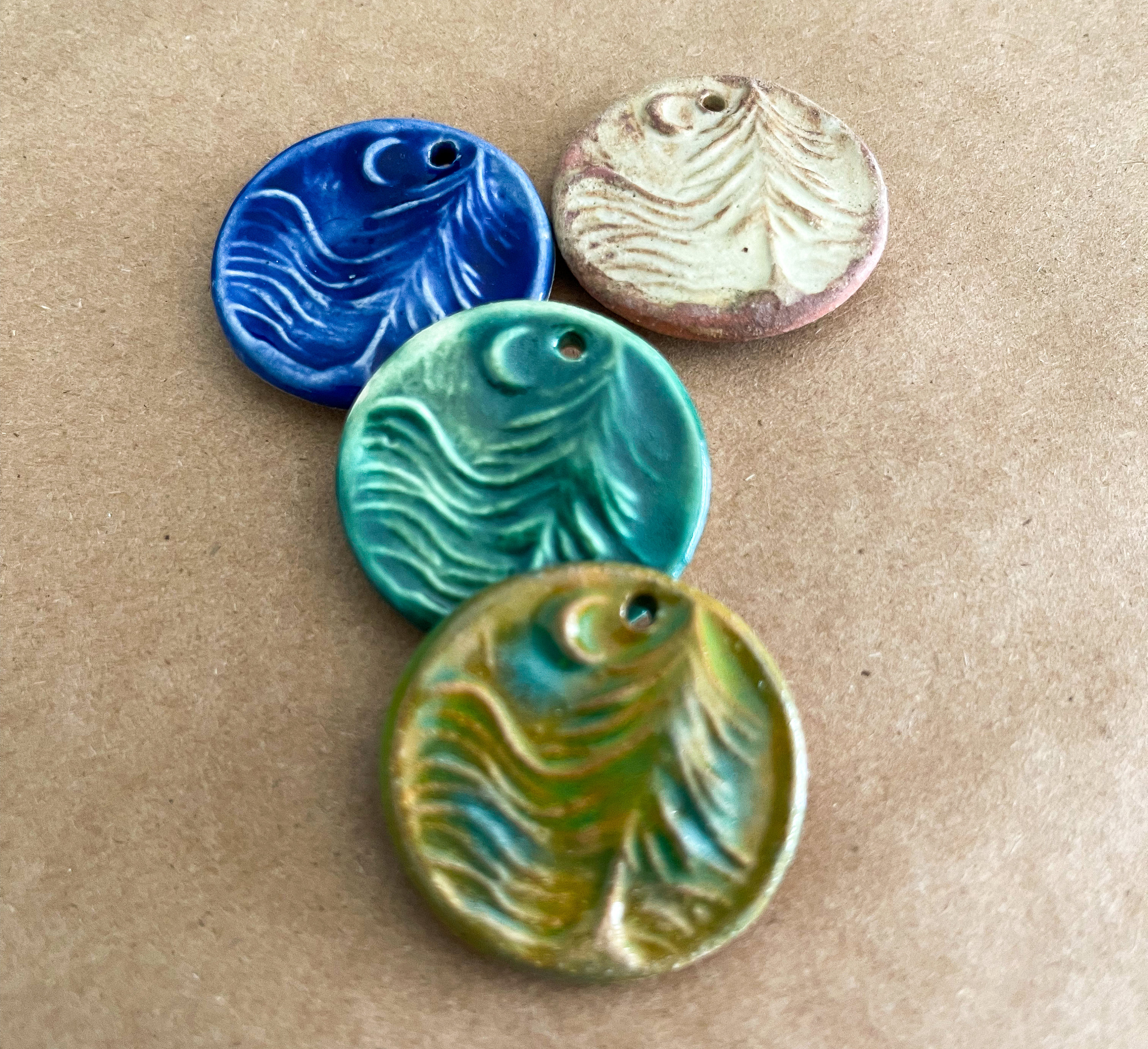 4 Handmade Ceramic Tree Pendants - Moon over Cedar Beads - Rustic Tree Charms for Woodland Creations - handmade clay jewelry supplies