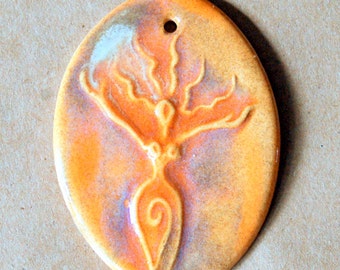 Uprising Goddess Bead - Handmade Ceramic Focal - Blessingway Goddess Pendant in Autumn Orange - Energetic Blessingway Gift in Autumn Orange