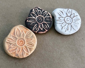 3 Handmade Ceramic Sunflower Pendants - Pinch Top Sunflower Charms - Summer  Beads - Craft Supplies for Handmade Hemp Jewelry