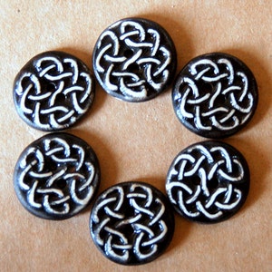 6 Handmade Ceramic Buttons - Celtic Knot Buttons - Stoneware Buttons in Black and White - Renaissance Fair Supplies - Handmade Supplies