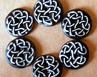 6 Handmade Ceramic Buttons - Celtic Knot Buttons - Stoneware Buttons in Black and White - Renaissance Fair Supplies - Handmade Supplies