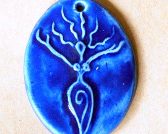 Uprising Goddess Bead - Stoneware Oval Goddess Bead in Royal Blue - Blessingway Gift