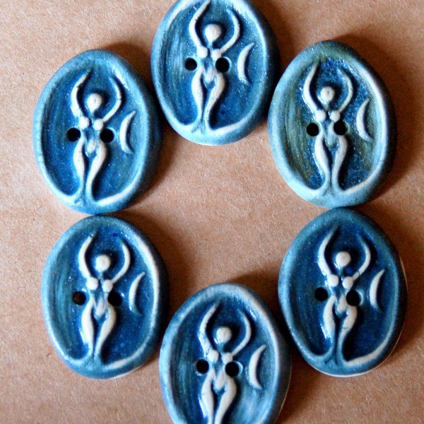 6 Ceramic Buttons - Goddess Buttons in Denim Stoneware