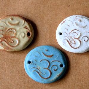 3 Handmade Ceramic Om Beads - Sweet Set of Bracelet Om Connectors - Om Link Beads in Rustic Glazes - Yoga Jewelry Supplies