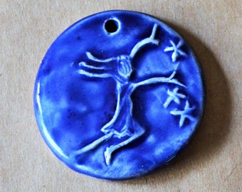 Bold Blue Star chaser Child Ceramic Bead - Handmade Pendant Bead with Extra Large Hole - Jewelry Supplies - Artisan Focal for Unique Jewelry