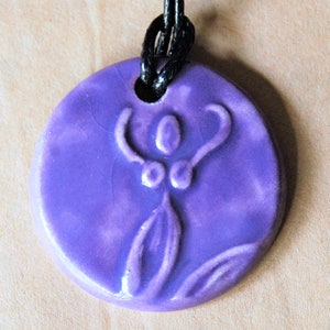 Handmade Ceramic Pendant with a Lavender Spirit Goddess - Blessingway Gift - Yoga Jewelry - Mindfulness Meditation Jewelry Aromatherapy