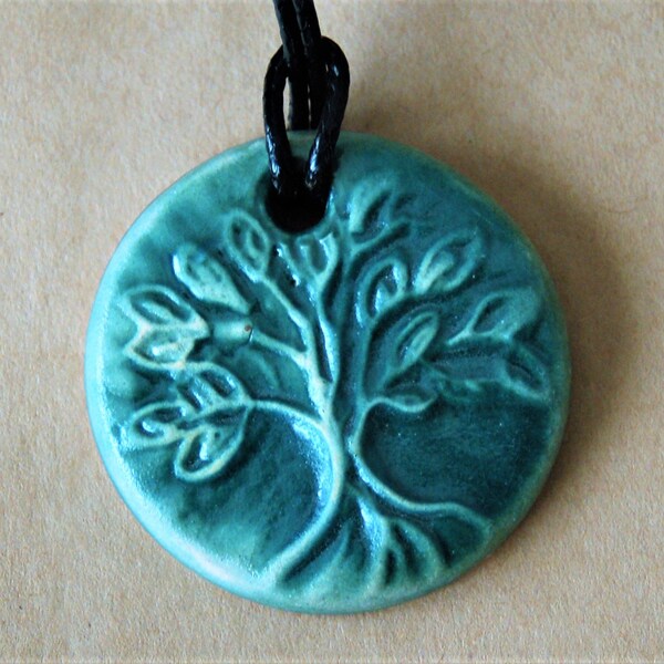 Handmade Ceramic Pendant with a Bold Tree of Life - Blessingway Gift - Yoga Jewelry - Winter Solstice Gift - Aromatherapy Diffuser