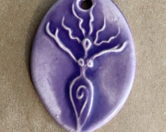 Uprising Goddess Bead - Handmade Stoneware Oval Goddess Bead in Lavender Glaze - Blessingway Gift - Ceramic Goddess pendant