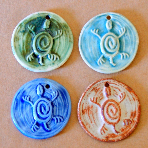 4 Handmade Ceramic Turtle Beads.