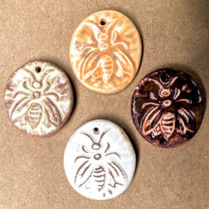 4 Handmade Ceramic Bee Beads - Stoneware Pendants with Bees - Clay Bumblebee Charms-  Bee Pendants in autumn colors - rust bee - brown bee