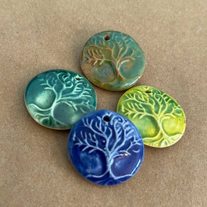 4 Handmade Ceramic Tree Pendants - Tree of Life Beads - Rustic Tree Charms for Woodland Creations - handmade clay jewelry supplies