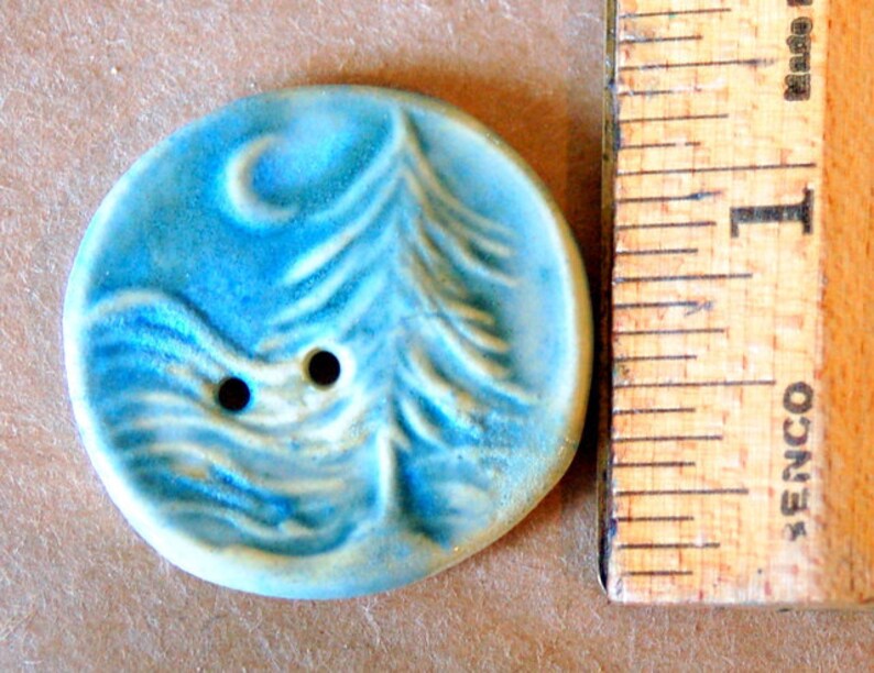 6 Handmade Ceramic Buttons Moon over Cedars Buttons in Sky Blue Stoneware image 2
