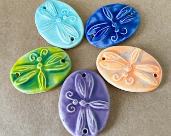 1 Handmade Ceramic Dragonfly Bracelet Bead in your choice of color- Inspiring Dragonfly Bracelet Connector - Handmade Clay Bracelet Link