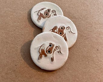 3 Handmade Ceramic Buttons -  Elephant Buttons - Brown Stoneware Buttons with Neutral White Matte Glaze - Rustic Artisan Focal Buttons