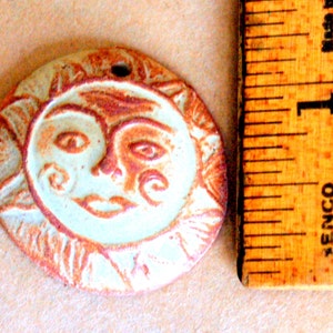 3 Handmade Ceramic Sun Pendants Sun Beads in neutral, rust, and orange Summer Sun Charms made of Clay Rustic, Boho Sun Focals image 2