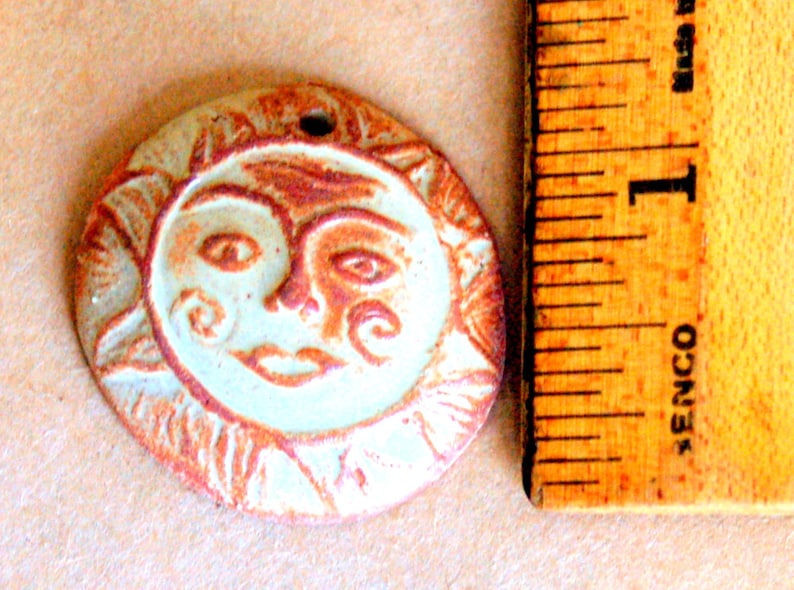 3 Handmade Ceramic Sun Pendants Sun Beads in neutral, rust, and orange Summer Sun Charms made of Clay Rustic, Boho Sun Focals image 2