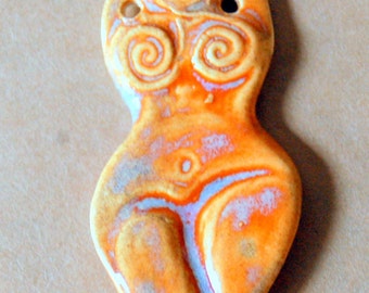 Handmade Ceramic Goddess bead - Venus of Willendorf bead in Autumn Orange - Blessingway gift