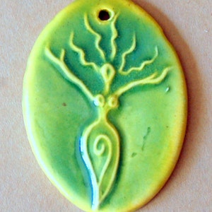 Uprising Goddess Ceramic Bead - Stoneware Oval Goddess Pendant  in Light Green - Blessingway Gift - Handmade Goddess Focal