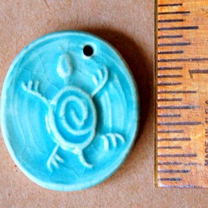 3 Handmade Ceramic Turtle Beads Stoneware Turtle Pendants Ocean Themed Pendants in Aqua, Rustic Sky Blue and Gloss Blue Turtle Charms image 2