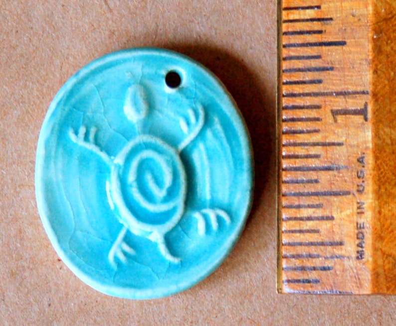 3 Handmade Ceramic Turtle Beads Stoneware Turtle Pendants Ocean Themed Pendants in Aqua, Rustic Sky Blue and Gloss Blue Turtle Charms image 2