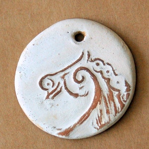 Rustic  Horse Ceramic Bead - Handmade Pendant Bead in Neutral with Extra Large Hole - Jewelry Supplies