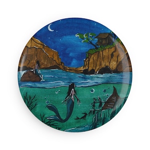 Magische Meerjungfrau Knopf-Magnet-Set, niedliches Dekor, Ozean-Thema Geschenk, Kühlschrankmagnet, nautisches Hauptdekor, Küstenkunst