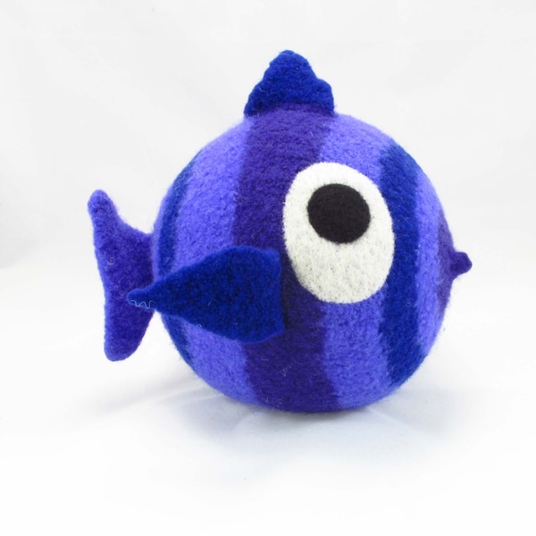 Fish Snooter-doot – plushie hand-knit felted wool , whimsical soft-sculptured huggable art, fun collectible toy/doll fish, folkart softie
