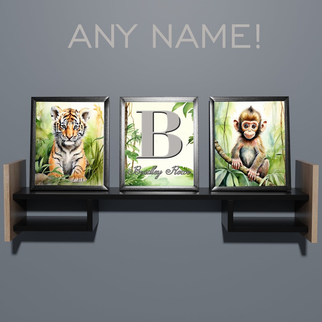 Watercolour Cute Safari Animals Photos Personalised Name Baby Boy Room ...