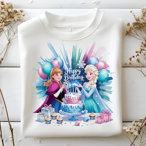 Frozen Birthday PNG, Elsa Anna Cake Clipart, Kids Party Design, Frozen Themed Digital Art, Birthday Sublimation Design for Kids Shirts