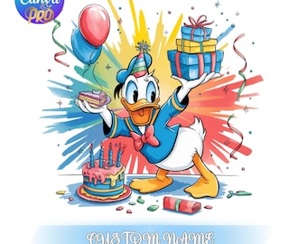 Customizable Canva Png, Donald Birthday Clipart, Editable Cake Gift Art, Party Boy Design for Kids, Printable Sublimation File