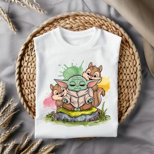 Schattige baby Yoda en Chip and Dale clipart, cartoon png voor sublimatie, T-shirt design, mok print, digitale download