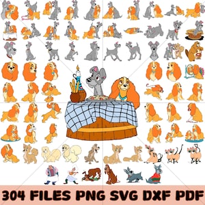 Paquete SVG de La dama y el vagabundo, Lady Tramp PNG, Tramp SVG, Lady SVG, Dog SVG, Lady Tramp SVG para Cricut, Descarga instantánea, Lady and Tramp SVG