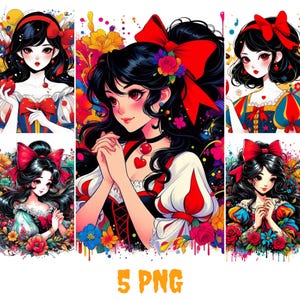 Snow White Clipart Png, Princess PNG, Seven Dwarves, Fairytale, Deer, Cottage, Birds, Hand Drawn, Cute Glitter Kids Art, Evil Queen art png