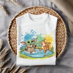 Baby Yoda und Klopfer PNG, niedliche Aquarell Clipart für Sublimation, T-Shirt-Design, Tassen-Druck, Aufkleber, digitaler Download