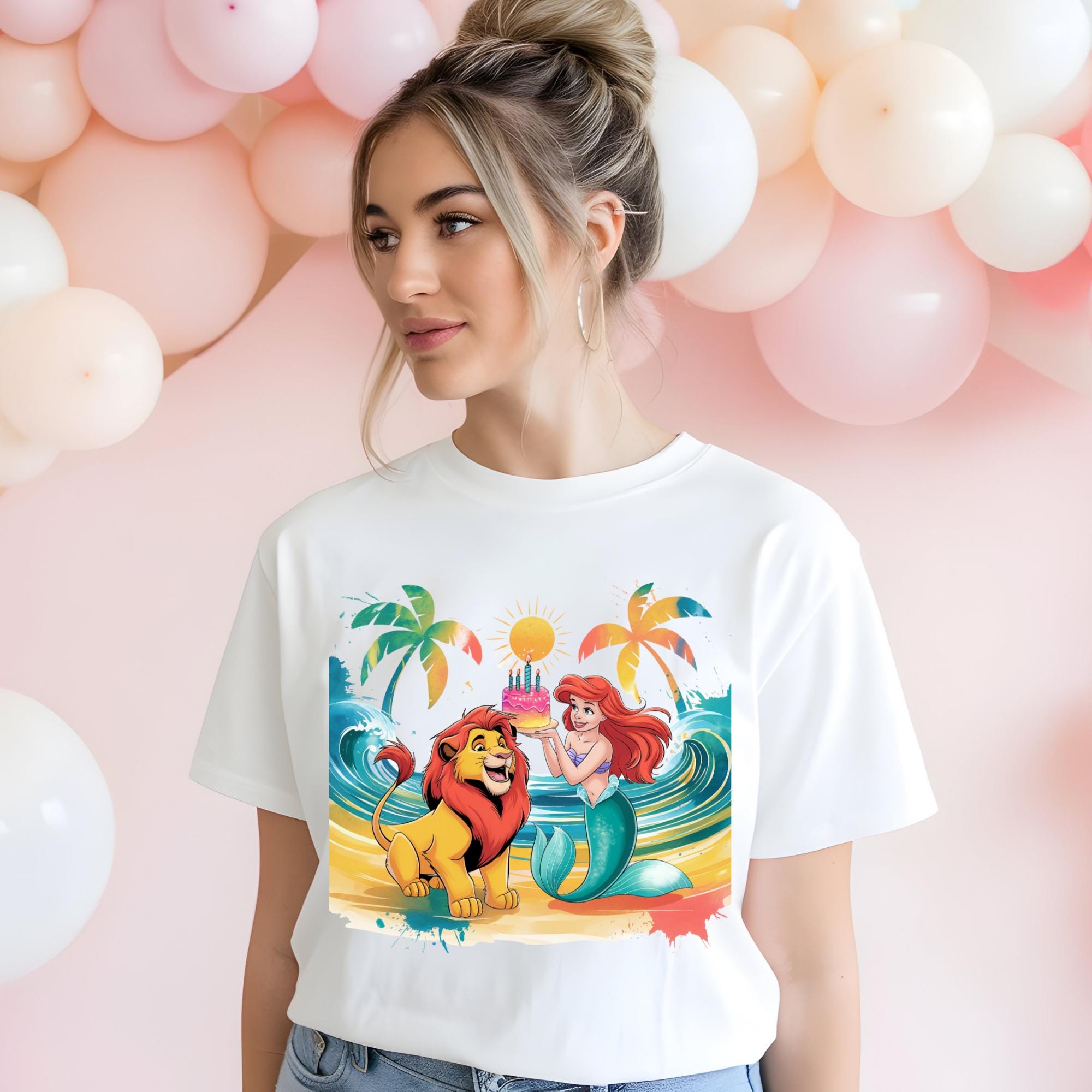 Ariel and Simba PNG Birthday Clipart, Beach Party Scene With Cake and ...