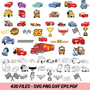 Autos PNG, Autos Clipart, Autos SVG, Paquete de cumpleaños de aviones y autos, Descarga instantánea, Descarga instantánea Lightning Mcqueen Mater, Letra cromada