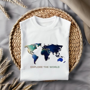 Carte du monde PNG, conception de chemise explore le monde, sublimation pour les amateurs de voyage, impression aventure, téléchargement numérique Wanderlust